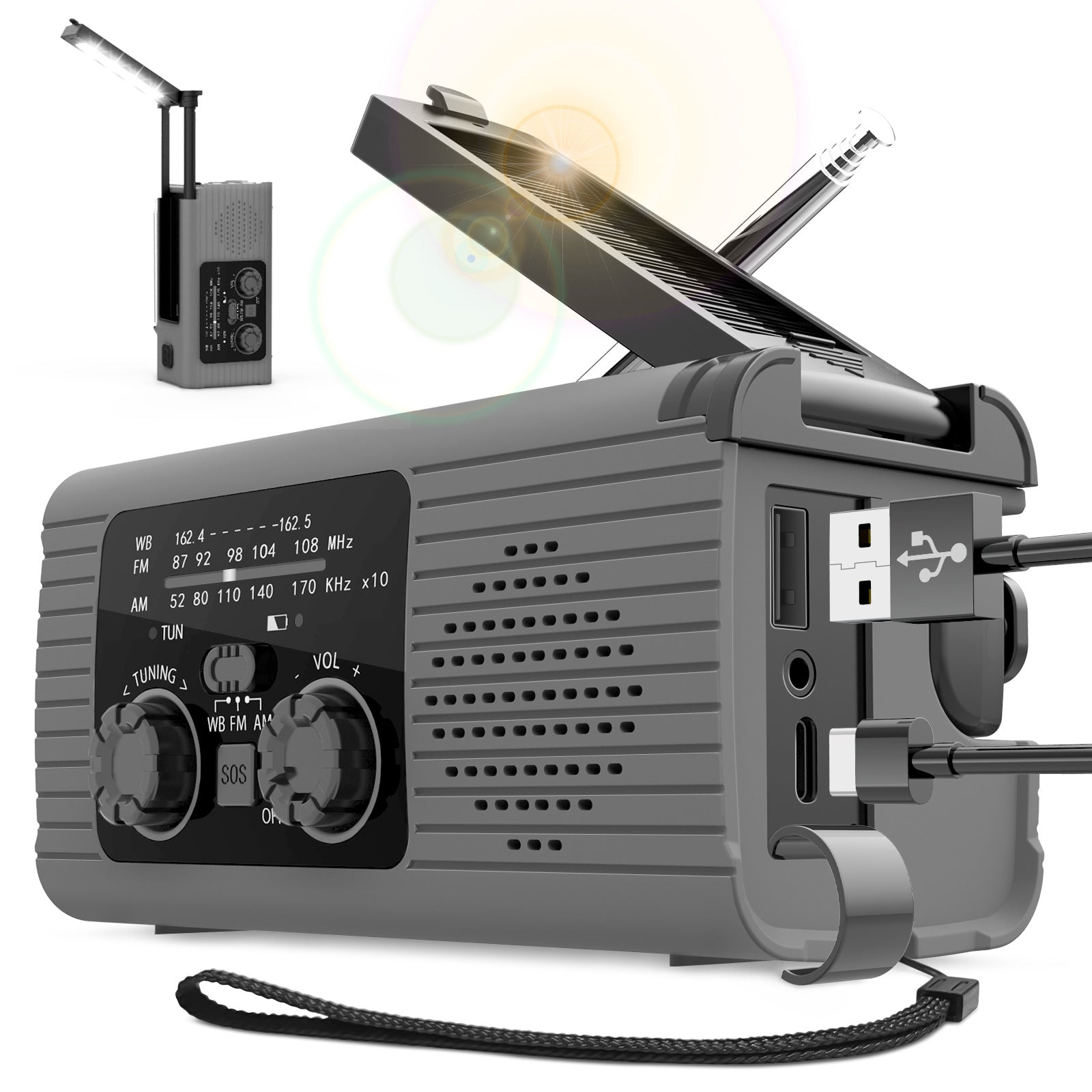 Multi-function FMAM Solar Hand-cranked Charging Mobile Phone Emergency Radio Charging Lighting Disaster Prevention Radio - Move to future