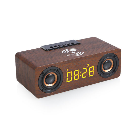Wireless Charging Wooden Bluetooth Speaker Outdoor Portable Wireless Card Alarm Clock Stereo LED Clock Desktop Speaker - Move to future
