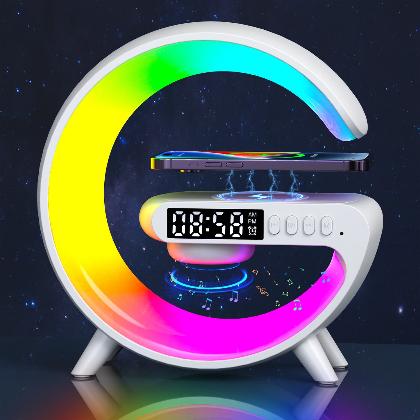 New Multifunctional Bluetooth Speaker Nightlight Wireless Charger Clock Alarm Clock Atmosphere Light Gift Audio