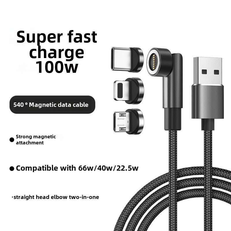 Rotating Magnetic Suction Data Line 540type-c Is Suitable For Apple Huawei Super Fast Charging Three-in-one Mobile Phone Charging Line - Move to future
