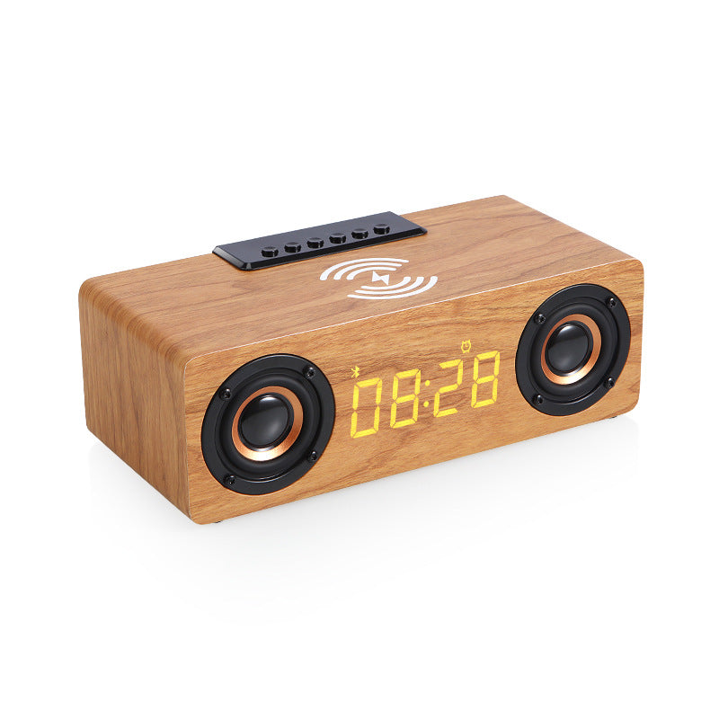Wireless Charging Wooden Bluetooth Speaker Outdoor Portable Wireless Card Alarm Clock Stereo LED Clock Desktop Speaker - Move to future